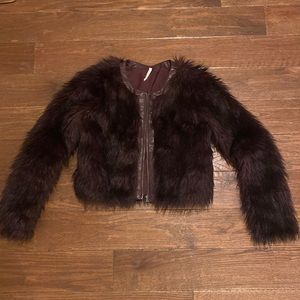 Willow and clay burgundy faux fur cropped coat